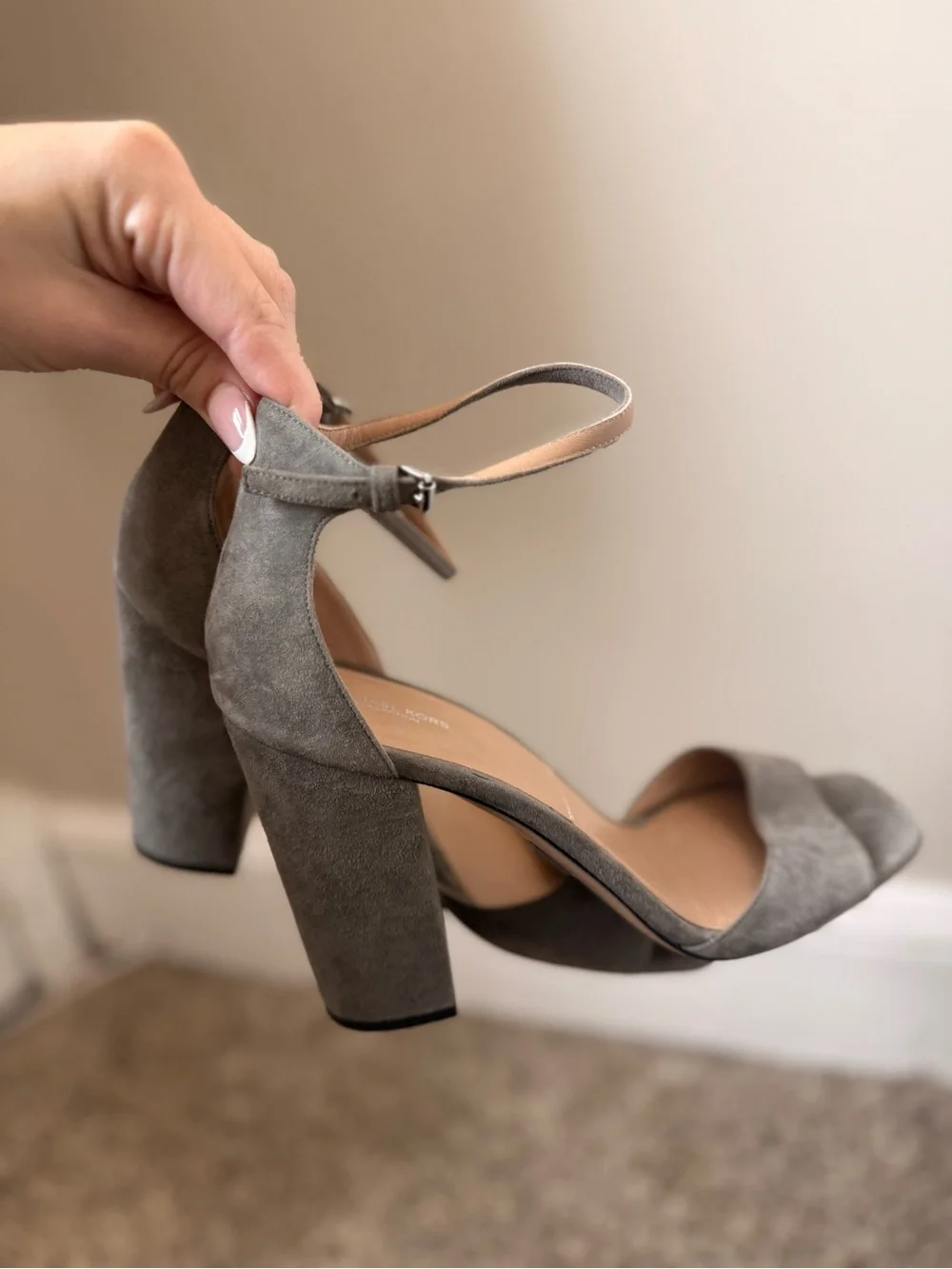 Michael Kors Collection Gray Suede Ankle Strap Block Heels Size 39